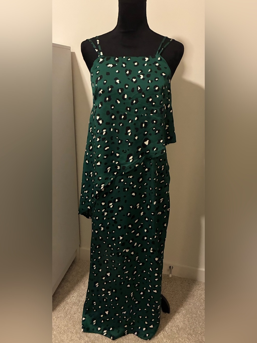 Madison Emerald Green Leopard-Print Asymmetrical Maxi Dress